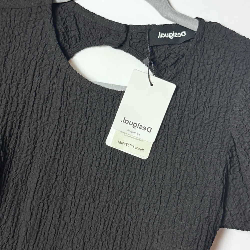 Desigual Black Open Back Midi Dress NWT Size M Statement $200 Retail - Picture 6 of 8